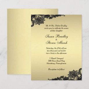Faire-part de mariage en dentelle or