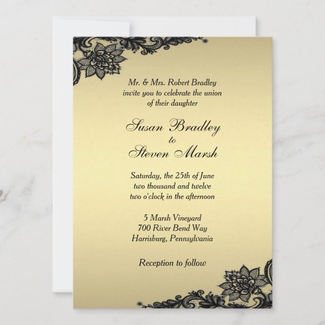 Faire-part de mariage en dentelle or (Devant)