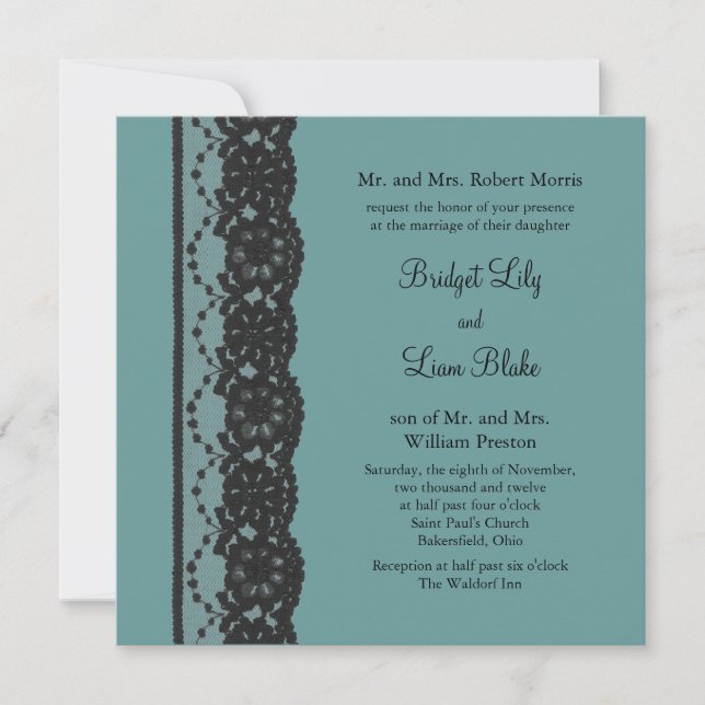 Faire-part de mariage en dentelle turquoise (Devant)