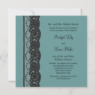 Faire-part de mariage en dentelle turquoise