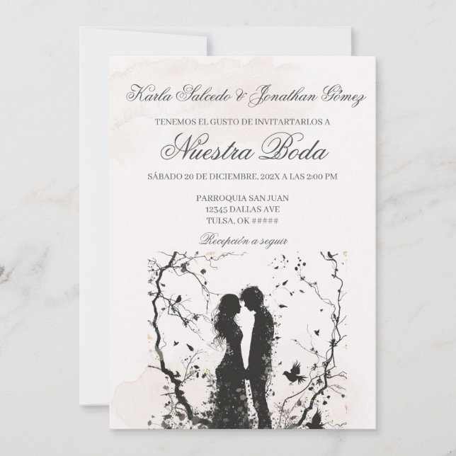 Faire-part de mariage en deux silhouettes en espag (Devant)