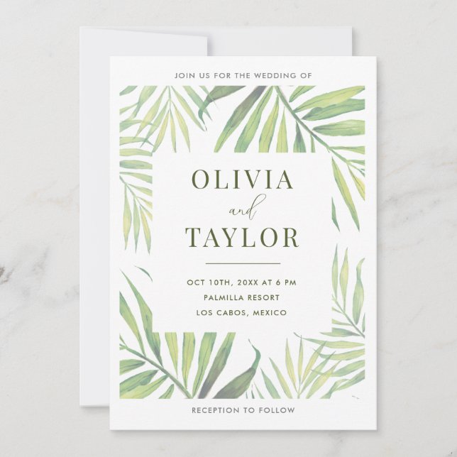 FAIRE-PART DE MARIAGE en feuille de palme d'aquare (Devant)