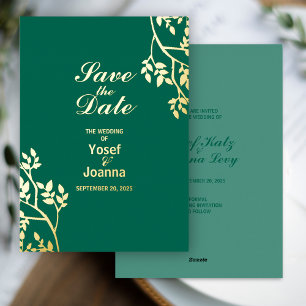 Faire-part de mariage en feuille d'or émeraude pou