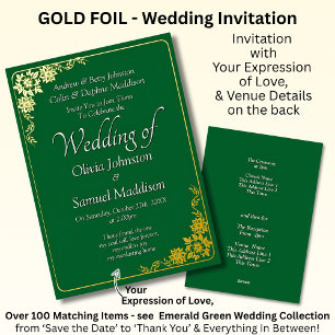 Faire-part de mariage en feuille d'or Émeraude Ver