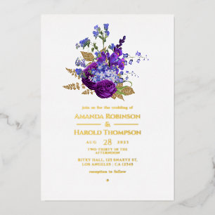 Faire-part de mariage en feuille d'or floral vinta