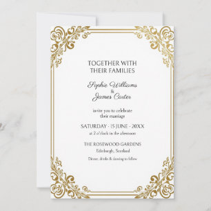 Faire-part de mariage en filigrane de rose en or b