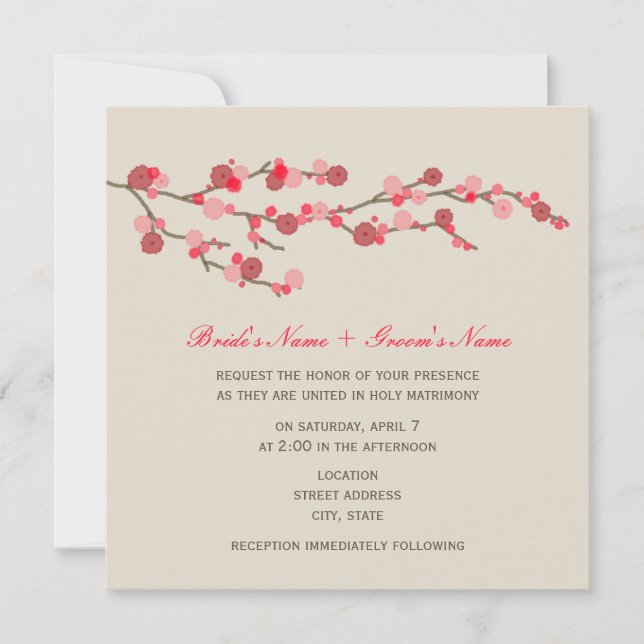 Faire-part de mariage en fleurs de cerisier d'aqua (Devant)