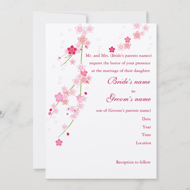 Faire-part de mariage en fleurs de cerisiers (Devant)