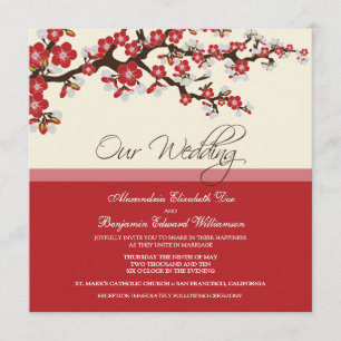 Faire-part de mariage en fleurs de cerisiers (roug