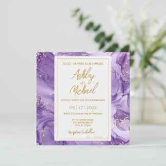 Faire-part de mariage en marbre Abstrait violet or