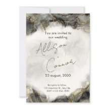 Faire-part de mariage en marbre avec peigne noir e