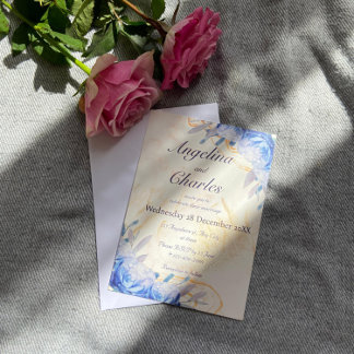 Faire-part de mariage en marbre doré Rose bleu