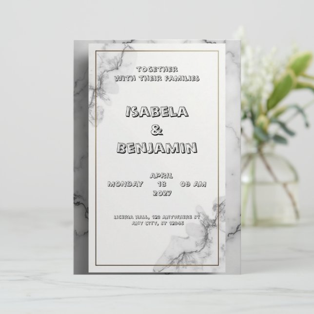 Faire-part de mariage en marbre gris (Debout devant)