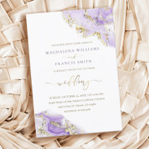 faire-part de mariage en marbre liquide lavande or
