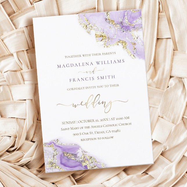faire-part de mariage en marbre liquide lavande or (Créateur téléchargé)
