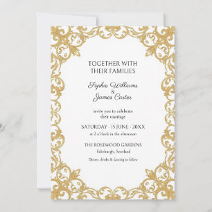 Faire-part de mariage en or blanc à motif d'acanth