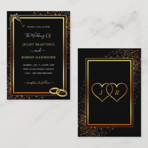 Faire-part de mariage en or noir avec anneaux