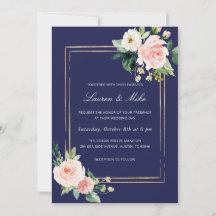 Faire-part de mariage en or rose bleu marine
