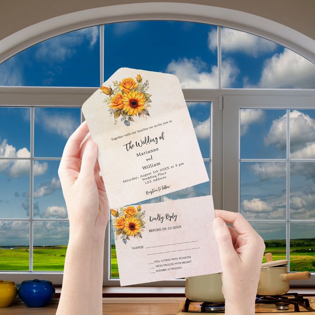 Faire-part de mariage en or rose tournesol RSVP (Créateur téléchargé)