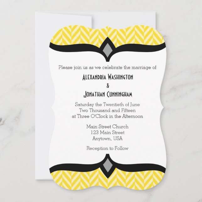 Faire-part de mariage en os blanc jaune (Devant)