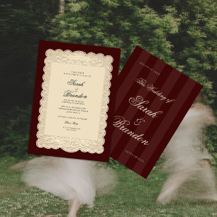 Faire-part de mariage en papier découpé bordeaux v