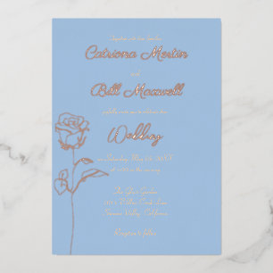 Faire-part de mariage en poudre bleu et Rose or