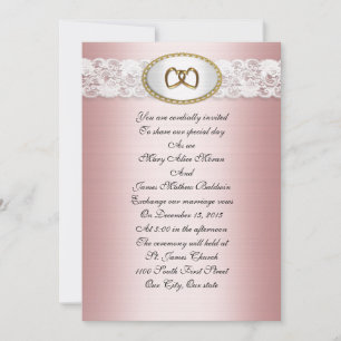Faire-part de mariage en satin et dentelle rose