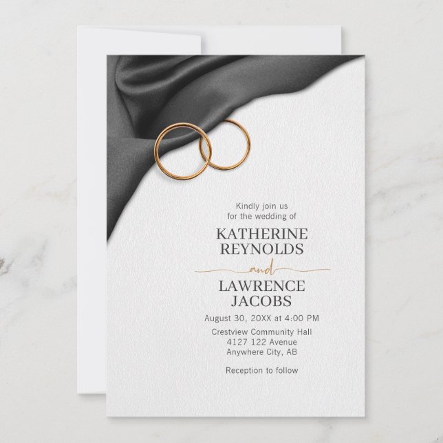 Faire-part de mariage en satin noir (Devant)