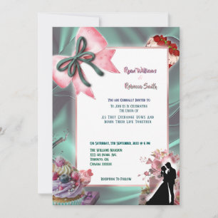 Faire-part de mariage en satin sarcelle et ruban r