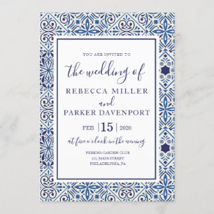 Faire-part de mariage en tuiles bleues espagnoles