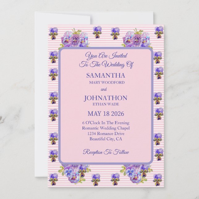 Faire-part de mariage en violette rose Chic de Sha (Devant)