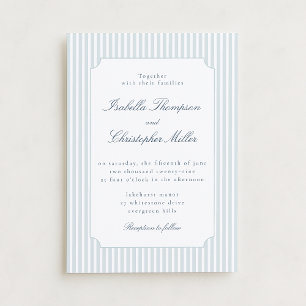 Faire-part de mariage encadré avec une rayure bleu