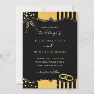 Faire-part de mariage encadrée noir et or