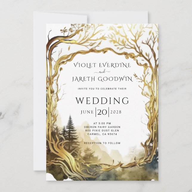 Faire-part de mariage Enchanted Forest Gold Portal (Devant)