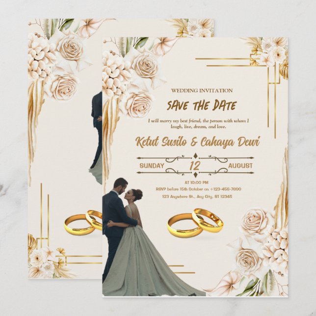 FAIRE-PART DE MARIAGE, ENREGISTRER LA DATE (Devant / Derrière)