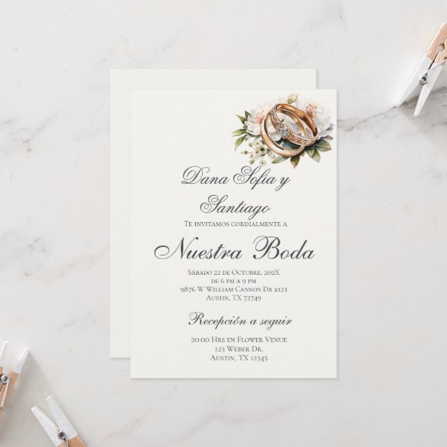 Faire-part de mariage espagnol Boho (Devant/Arrière en situation)
