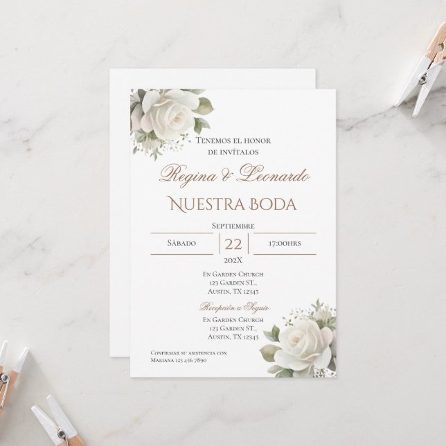 Faire-part de mariage espagnol Boho (Devant/Arrière en situation)