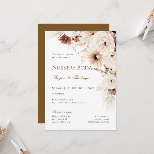 Faire-part de mariage espagnol Boho (Devant/Arrière en situation)