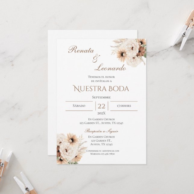Faire-part de mariage espagnol Boho (Devant/Arrière en situation)
