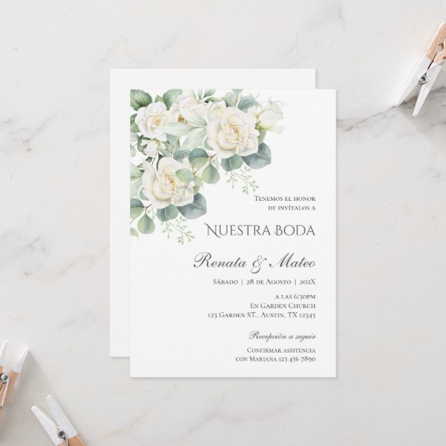 Faire-part de mariage espagnol Boho (Devant/Arrière en situation)