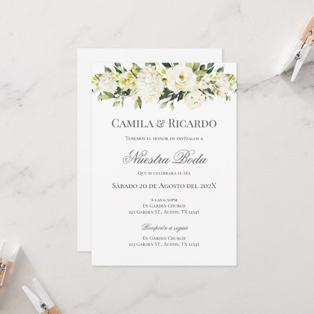 Faire-part de mariage espagnol Boho (Devant/Arrière en situation)