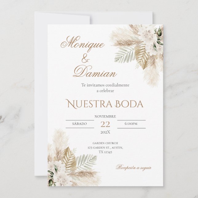 Faire-part de mariage espagnol Boho (Devant)