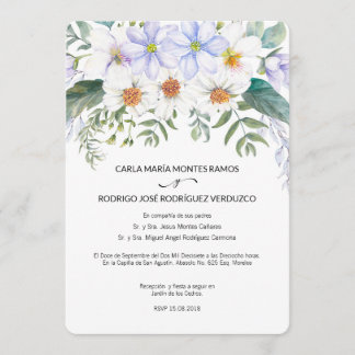 Faire-part de mariage espagnol en fleurs blanches