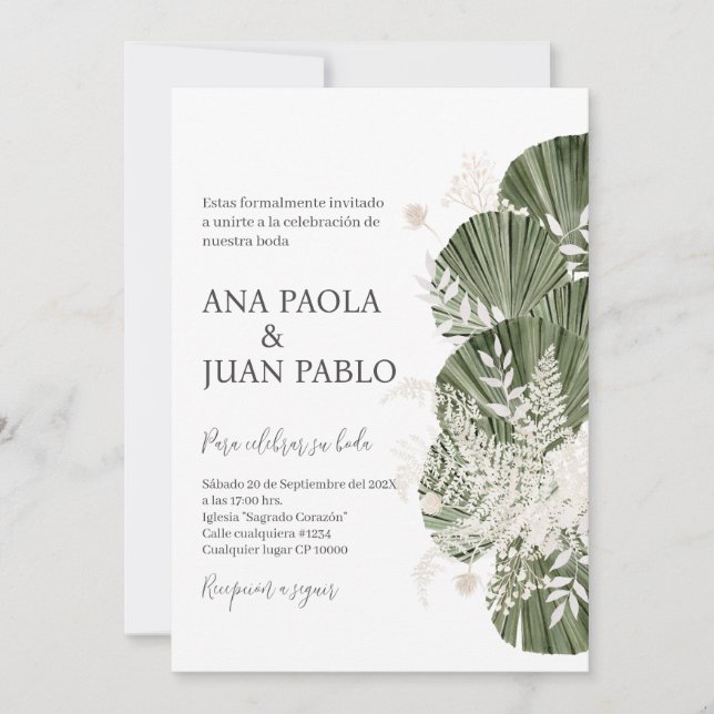 Faire-part de mariage espagnol verdoyant (Devant)