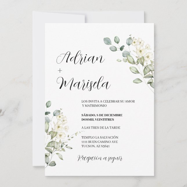 Faire-part de mariage espagnol verdoyant (Devant)