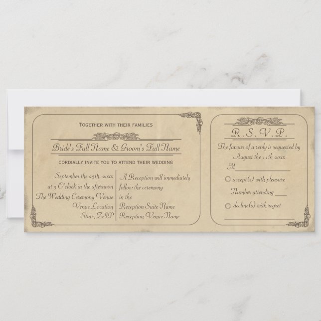 Faire-part de mariage et carte-réponse sur vélin a (Devant)