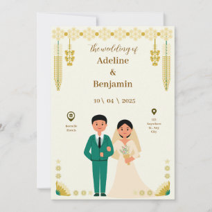 Faire-part de mariage ethnique bordée de vert jaun