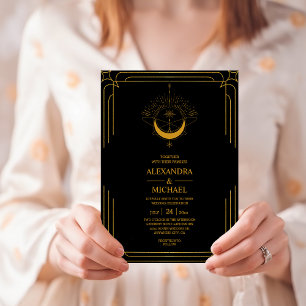 Faire-Part de Mariage Étoiles Célestes Or Noir Mys