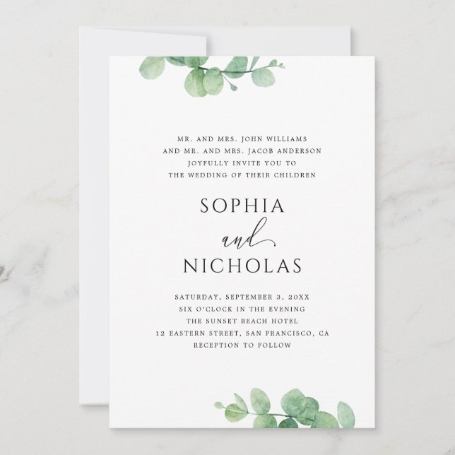 Faire-part de mariage Eucalyptus | Élégance botani (Devant)