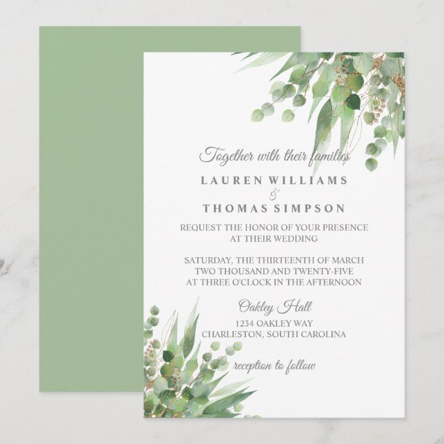 Faire-part de mariage Eucalyptus Gold Parties scin (Devant / Derrière)